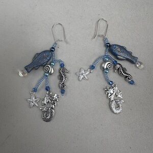 Silver and Blue Mermaid Dangle Earrings